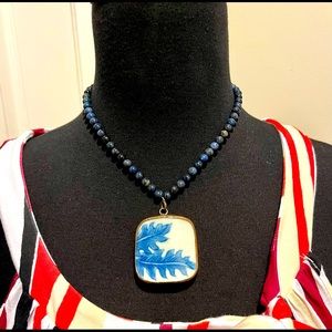 Lapis lazuli vintage necklace with China pottery shard